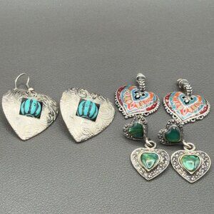 Set Of 3 Heart Shaped Earrings Silver Tone Design Dangle Drop Stud